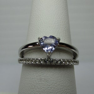 Heart Cut Natural Tanzanite and Topaz Ring in Sterling Silver - size 7        #3554