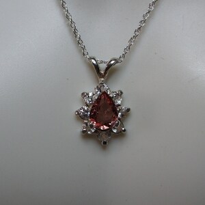 Pear Cut Pink Tourmaline and Topaz Halo Necklace in Sterling Silver  #3183
