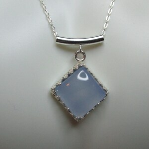Square Cabochon Cut Chalcedony Necklace in Sterling Silver  #3091