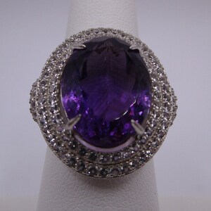 Oval Cut Brazilian Amethyst and Topaz Double Halo Ring in Sterling Silver - size 7          #3229