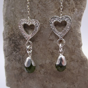Briolette Cut Peridot Dangle Threader Earrings in Sterling Silver  #3416