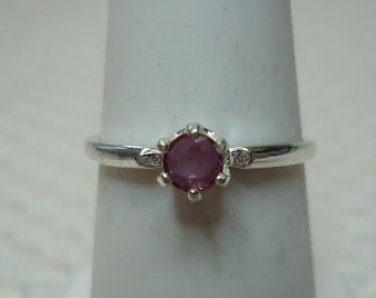 CLEARANCE - Round Cut Ruby Ring in Sterling Silver  - size 6  #2279