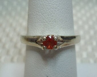 Round Cut Orange Sapphire Ring in Sterling Silver   #1951