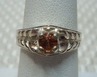 Round Cut Orange Sapphire Ring in Sterling Silver   #1956