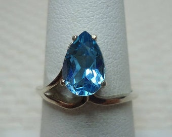 Pear Cut Swiss Blue Topaz Ring in Sterling Silver  #2206