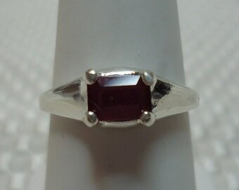 Emerald Cut Madagascar Ruby Side Set Ring in Sterling Silver  #2287