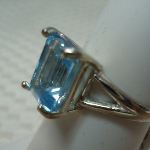 Emerald Cut Brazilian Sky Blue Topaz Ring in Sterling Silver  #2413