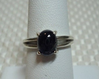 Cabochon Oval Cut Blue Sapphire Ring in Sterling Silver   1829