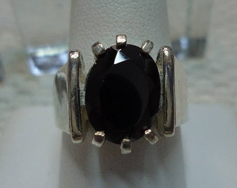 Oval Cut Black Spinel Ring in Sterling Silver  #2168