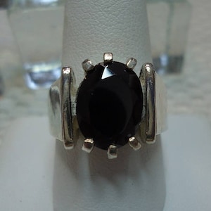 Oval Cut Black Spinel Ring in Sterling Silver - size 10                                    #2168
