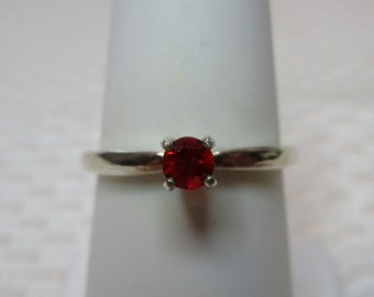 Round Cut Red Orange Sapphire Ring in Sterling Silver  #2645