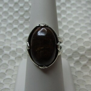 Oval Cabochon Cut Australian Matrix Boulder Opal Ring in Sterling Silver - size 7          #2556