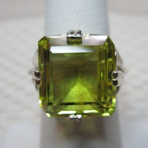 Emerald Cut Lemon Quartz Ring in Sterling Silver - size 6.5                            #2713