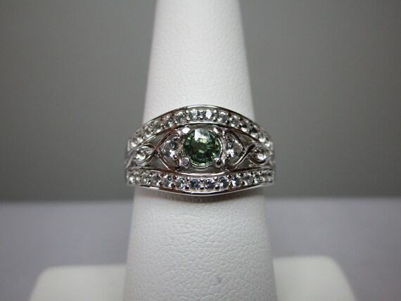 Round Cut Chrysoberyl and Topaz Ring in Sterling Silver - size 6.75     #3808