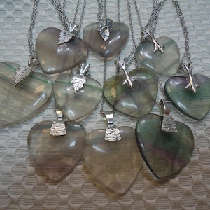 Banded Fluorite Heart Necklace in Sterling Silver   #2067