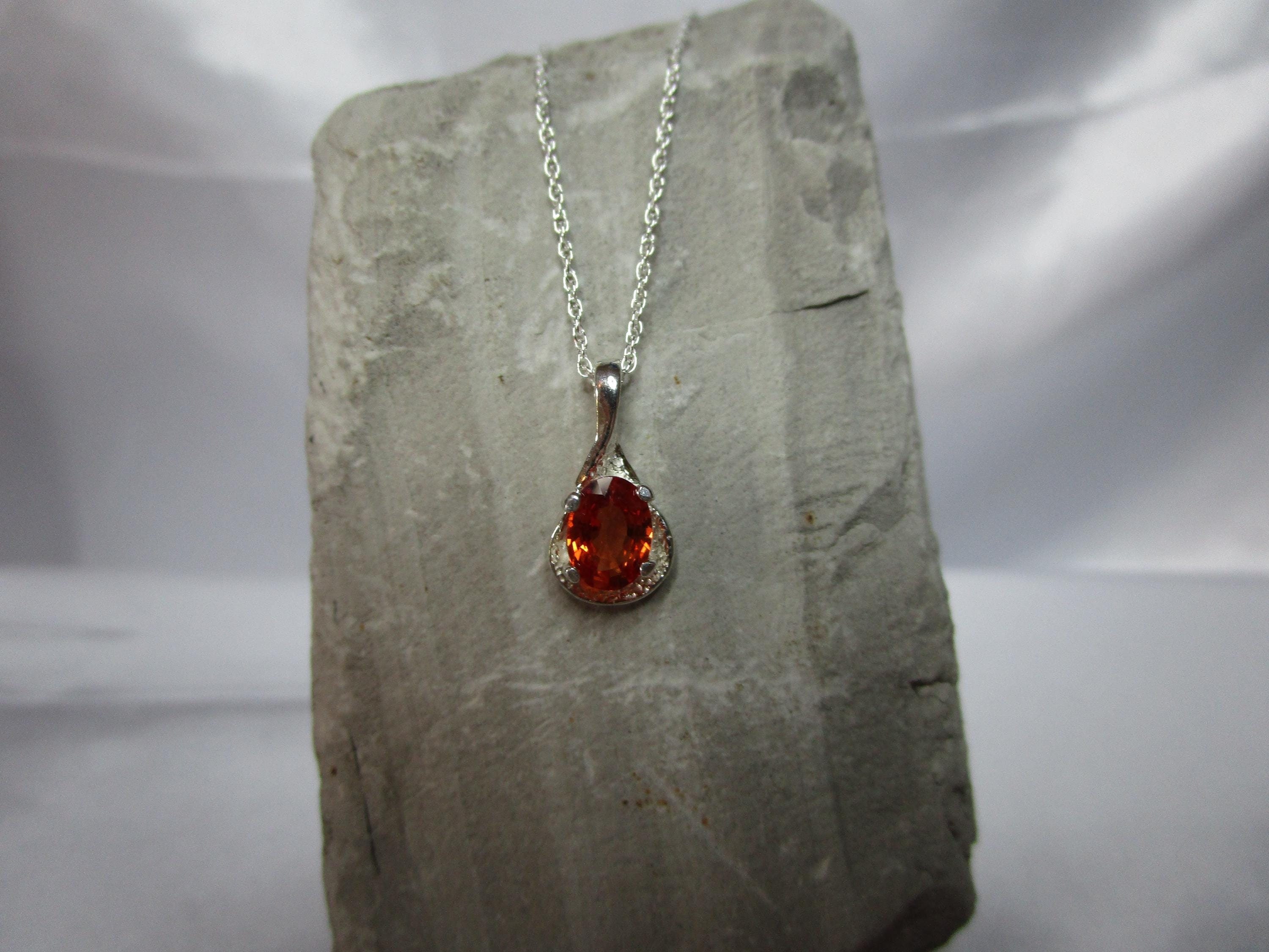 オーバルカット オレンジ サファイア ネックレス スターリング