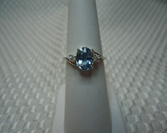 Oval Cut Santa Maria Aquamarine and Ceylon Sapphire Ring in Sterling Silver #2264
