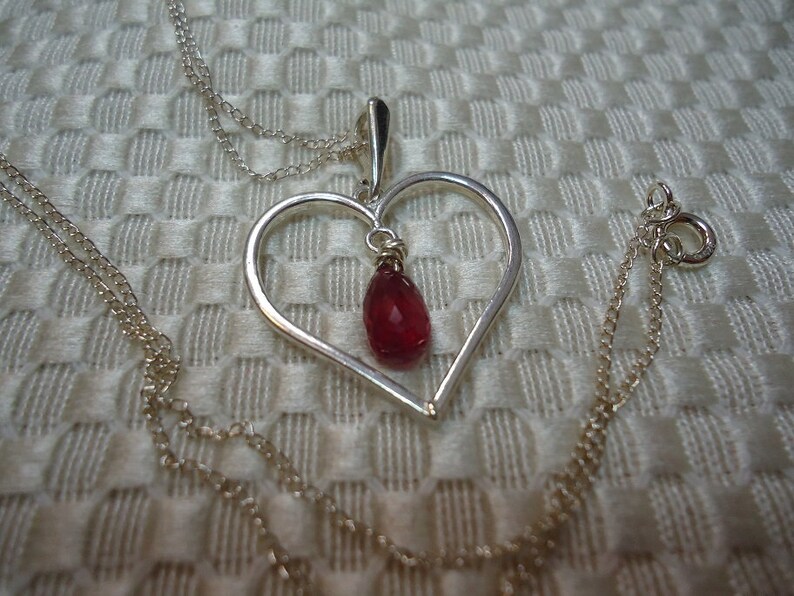 Ruby Briolette Heart Necklace in Sterling Silver #2310