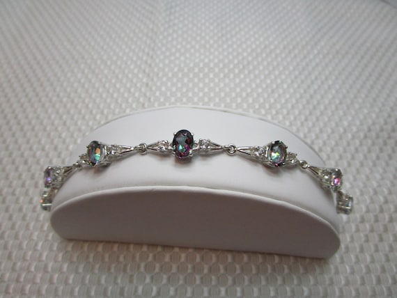 Bracciale Donna Argenteo Con Ciondolo Ovale Topazio Mistico Multicolor - ODM