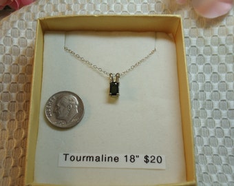 Emerald cut Tourmaline necklace in Sterling Silver, 18 inch chain #64