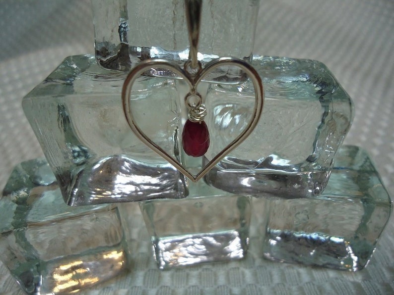 Ruby Briolette Heart Necklace in Sterling Silver #2310