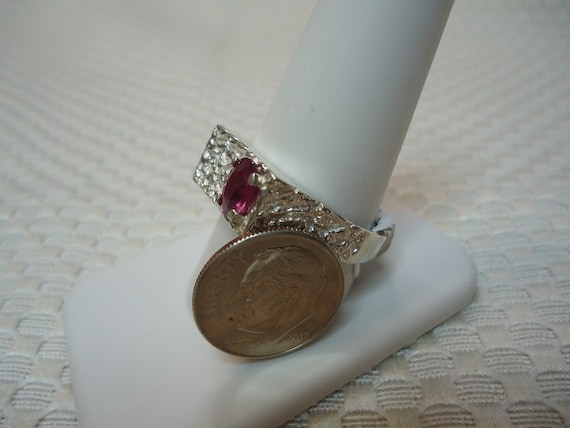 Bague Argent Avec Rubis Et Topaze Blanche - Taille Ovale 11,5 - Création Laboratoire - Neuf Sans Emballage