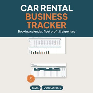 Peut inclure: Un modèle de feuille de calcul numérique pour le suivi d'une entreprise de location de voitures, incluant un calendrier de réservation, les profits et les dépenses. L'interface comporte sept onglets compatibles Excel et Google Sheets.
