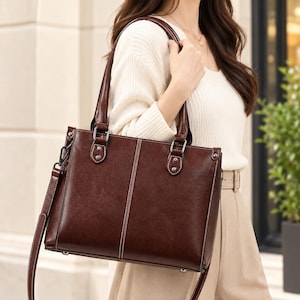 Bolso tote de piel auténtica con cierre de cremallera, bolso bandolera para la oficina.