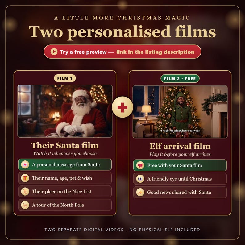 Two personalised films: Santa message plus free elf arrival film