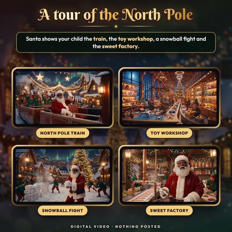 Personalized Black Santa Video Message, Santa Says Your Child's Name, Nice List, North Pole Tour, Christmas Eve Gift, Digital MP4 afbeelding 4