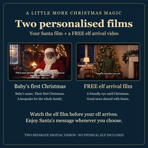 Gepersonaliseerde video van de eerste kerst van een baby met een zwarte kerstman, de kerstman zegt de naam van de baby, lijst met brave kinderen, aandenken, digitale mp4 afbeelding 2