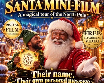 Personalized Black Santa Video Message, Santa Says Your Child's Name, Nice List, North Pole Tour, Christmas Eve Gift, Digital MP4