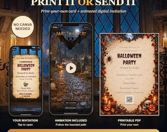Animated Digital Halloween Party Invitation with RSVP Tracking - Print-at-Home PDF, Digital Download