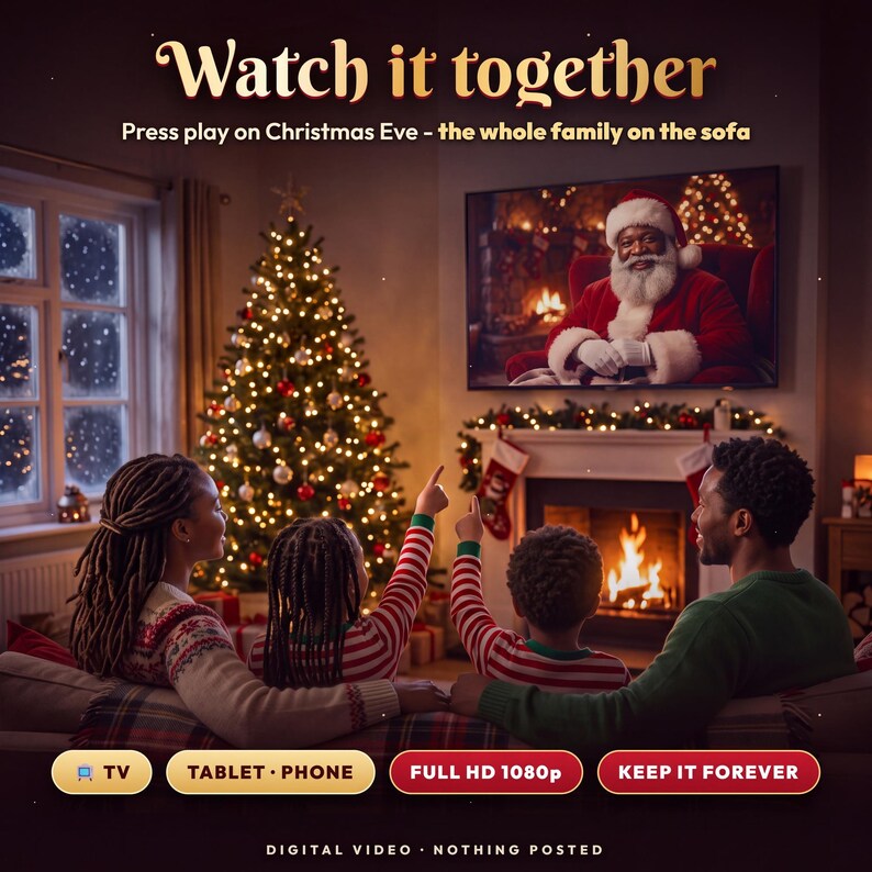 Gepersonaliseerde video van de eerste kerst van een baby met een zwarte kerstman, de kerstman zegt de naam van de baby, lijst met brave kinderen, aandenken, digitale mp4 afbeelding 7
