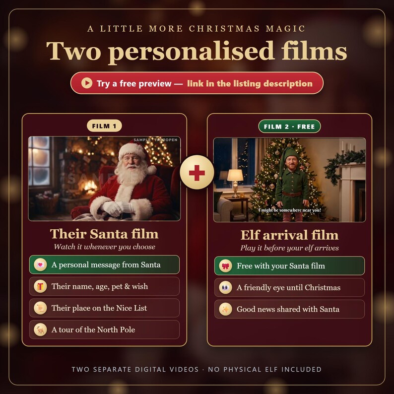 Two personalised films: Santa message plus free elf arrival film