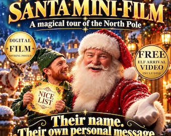 Mensaje de vídeo personalizado de Papá Noel, Papá Noel dice el nombre de tu hijo/a, Lista de los buenos, Visita al Polo Norte, Regalo de Nochebuena para niños, MP4 digital