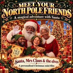 Personalized Black Santa Video Message, Santa Says Your Child's Name, Nice List, North Pole Tour, Christmas Eve Gift, Digital MP4 afbeelding 10
