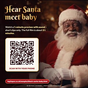 Gepersonaliseerde video van de eerste kerst van een baby met een zwarte kerstman, de kerstman zegt de naam van de baby, lijst met brave kinderen, aandenken, digitale mp4 afbeelding 3