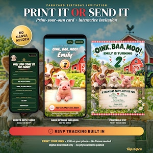 Farm Birthday Invitation, Farm Animals Barnyard Party Invite, Toddler 1st 2nd 3rd Birthday, Animated Digital Invite, RSVP, Printable