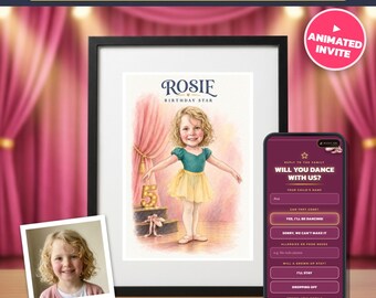 Custom Caricature Portrait From Photo, Ballet Birthday Invitation & Print, Ballerina Party, 3rd 4th 5th 6th 7th 8th Birthday, RSVP