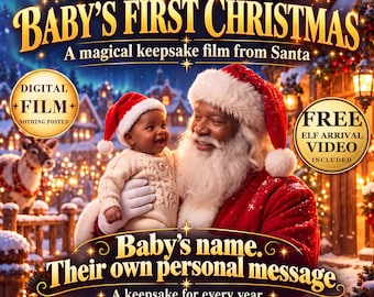 Personalized Black Santa Baby's First Christmas Video, Santa Says Baby's Name, Nice List, Keepsake Gift, Digital MP4