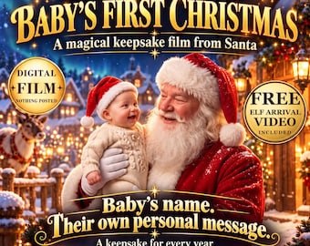 Primer vídeo navideño del bebé de Papá Noel, mensaje personalizado de Papá Noel, dice el nombre del bebé, lista de los niños buenos, regalo de recuerdo, MP4 digital