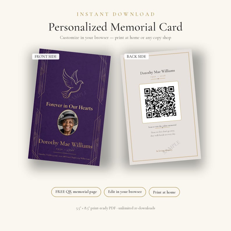 Editable Funeral Program Template, Purple Geometric Gold Dove Design ...
