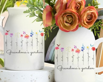 Custom Birth Month Flowers Flower Vase, Personalized Grandmas Garden Flower Vase, Mother's Day Gifts, Nana's Garden, Nana Gifts