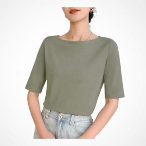 Women's 100% Cotton T-Shirt – Short Sleeve Slash Neck Top – Loose Fit Solid Color Summer Tee – Casual Minimalist Shirt
