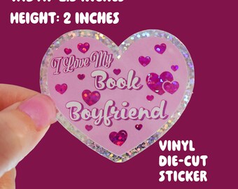 Book Boyfriend - Conversation Heart - Glitter Vinyl - Die-Cut Bookish Sticker - 2in
