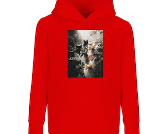 KHD002 Dziecięca bluza z kapturem ALVENOIR Neko Cat Art