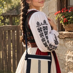 Handmade shoulder bag | High quality hand embroidered and hand sewn | Hungarian “Matyó”  pattern