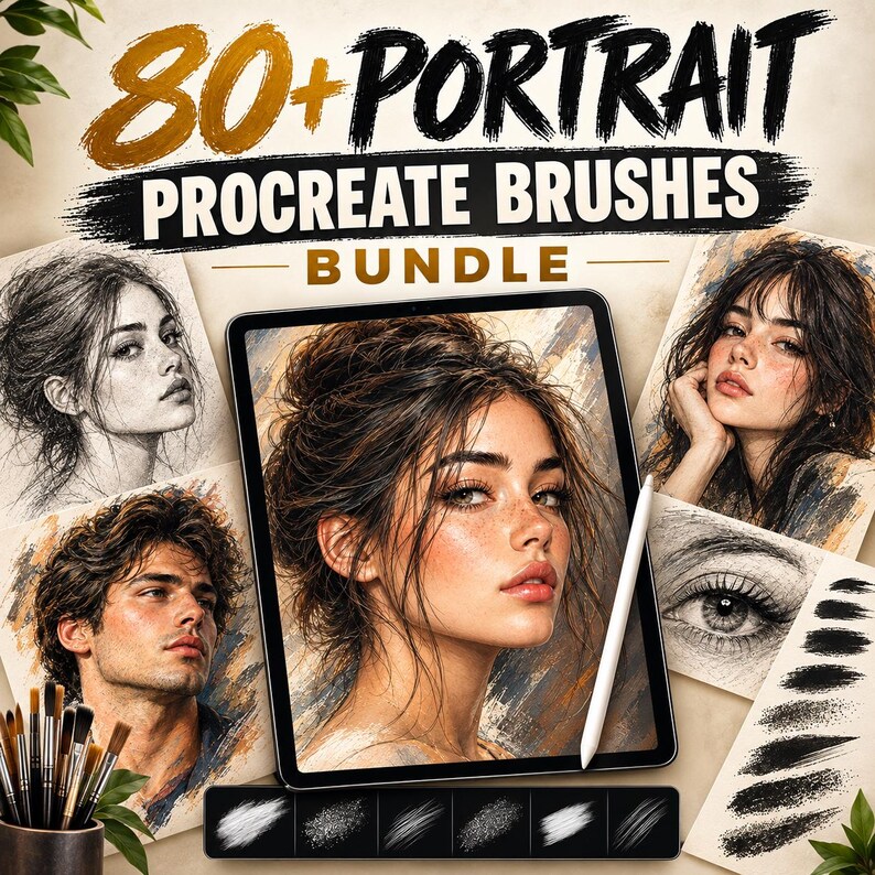 80+ Portrait Procreate Brushes Bundle | Face, Skin, Hair & Figure ...