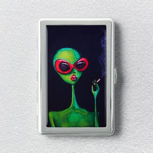 Smoking Alien Epoxy Resin Patterns King Size 100S Cigarette Case Zigarettenetui Metal Joint Holder Wallet